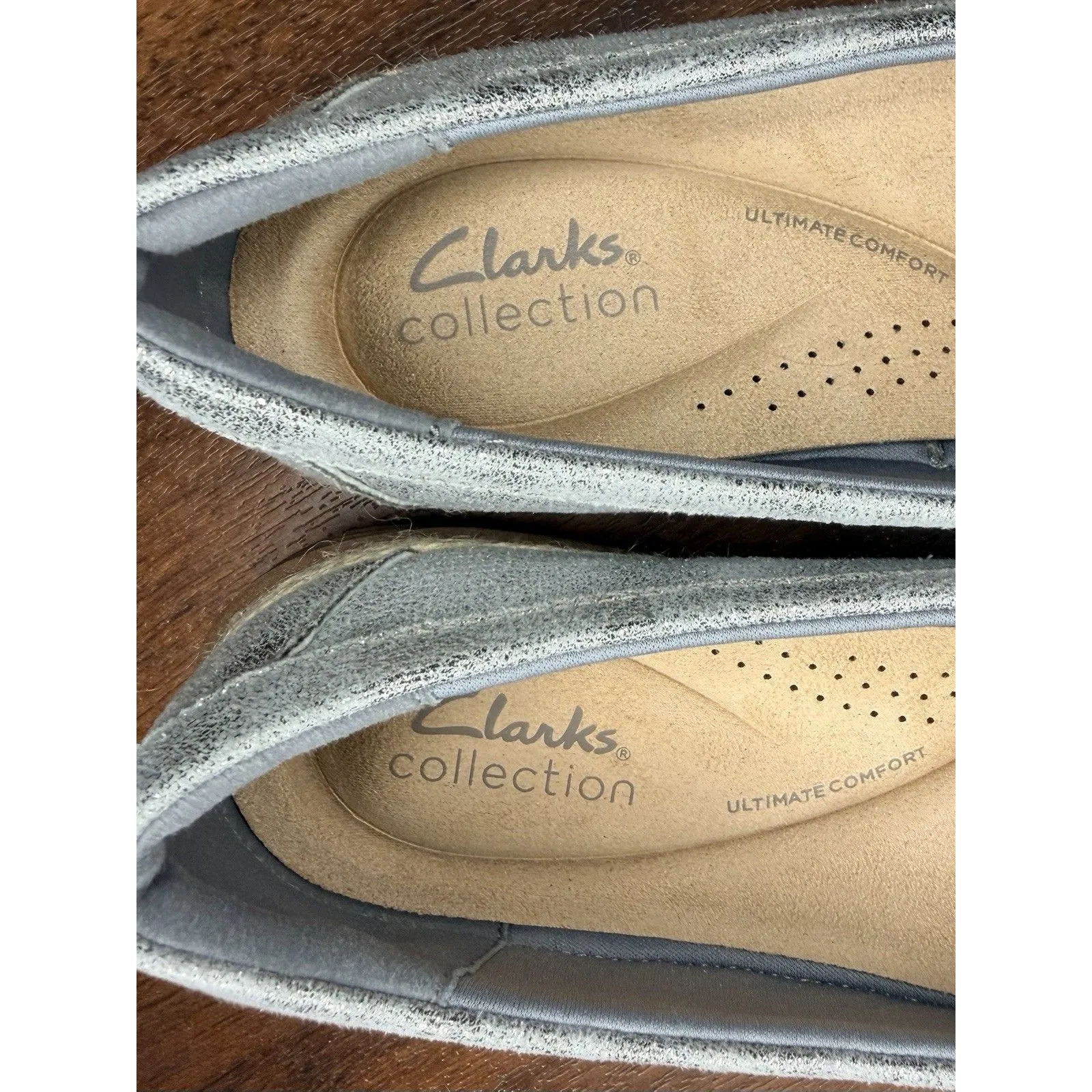 Clarks Collection Elaina Echo Silver Metallic Espadrille Slip-On Flat Sz 7 EUC!! - Image 4