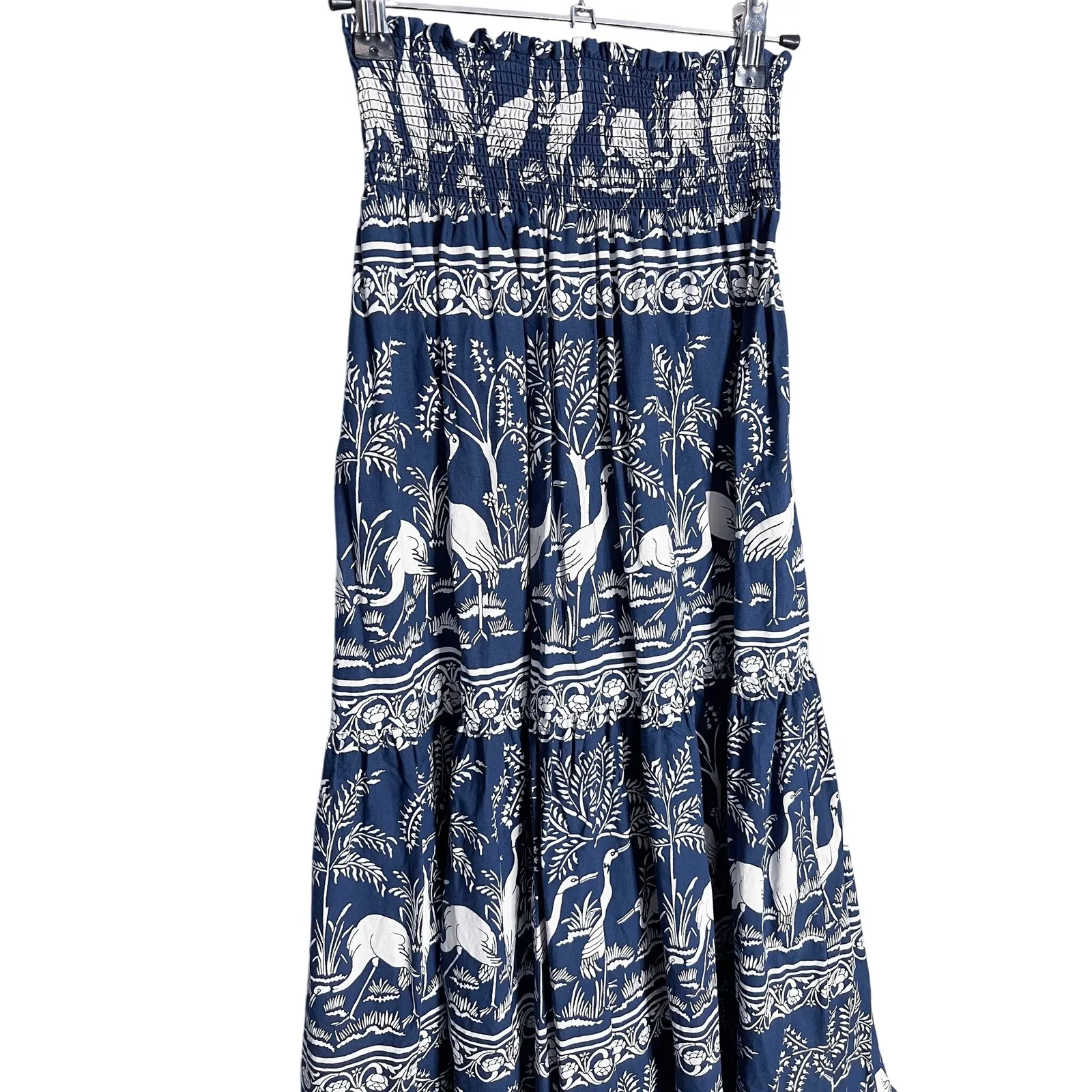 Beyond by Vera Blue White Crane Print Smocked Waist Maxi Skirt Boho - Image 2