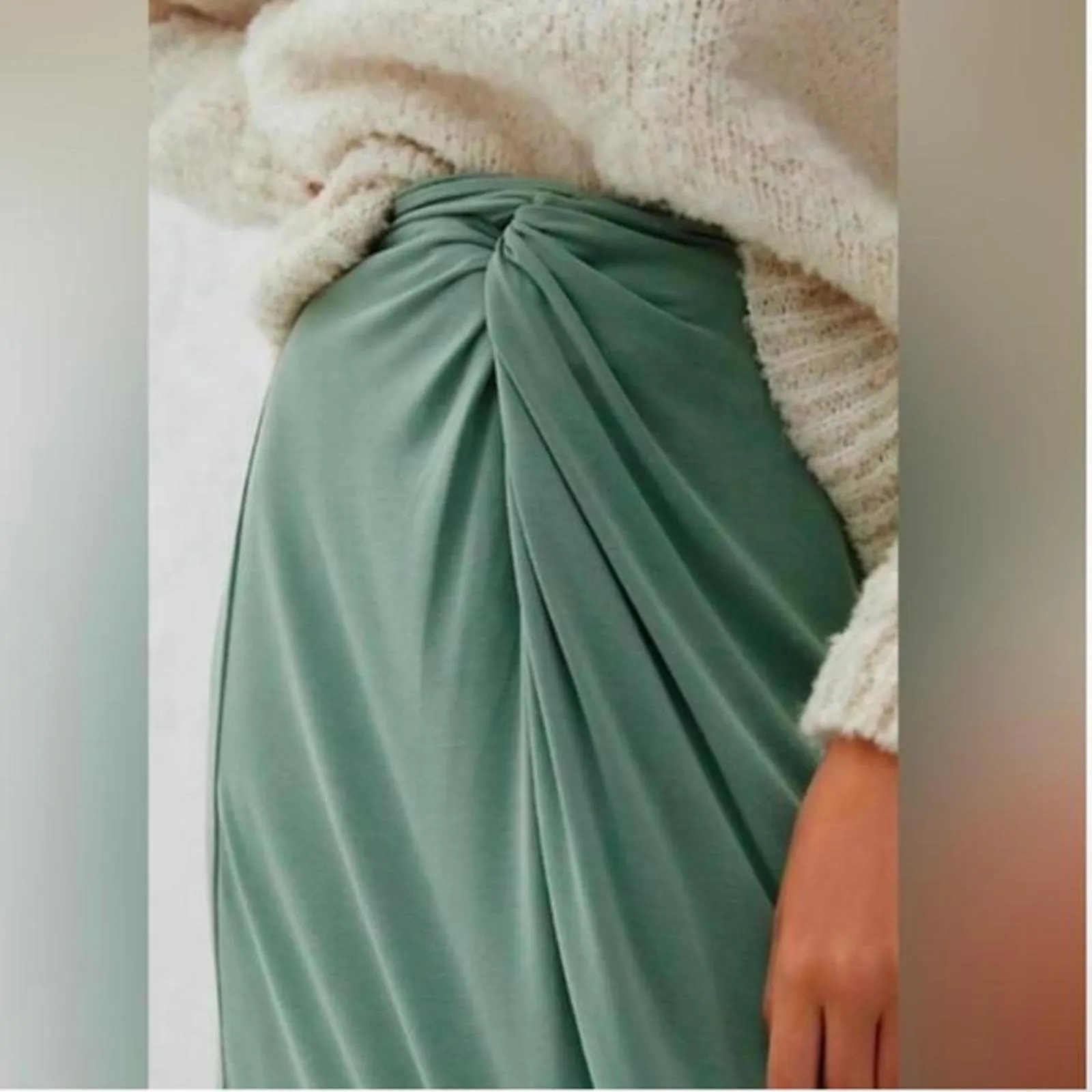 Anthropologie Junie Midi Skirt Front Twist Sage Green Women’s size Small - Image 13