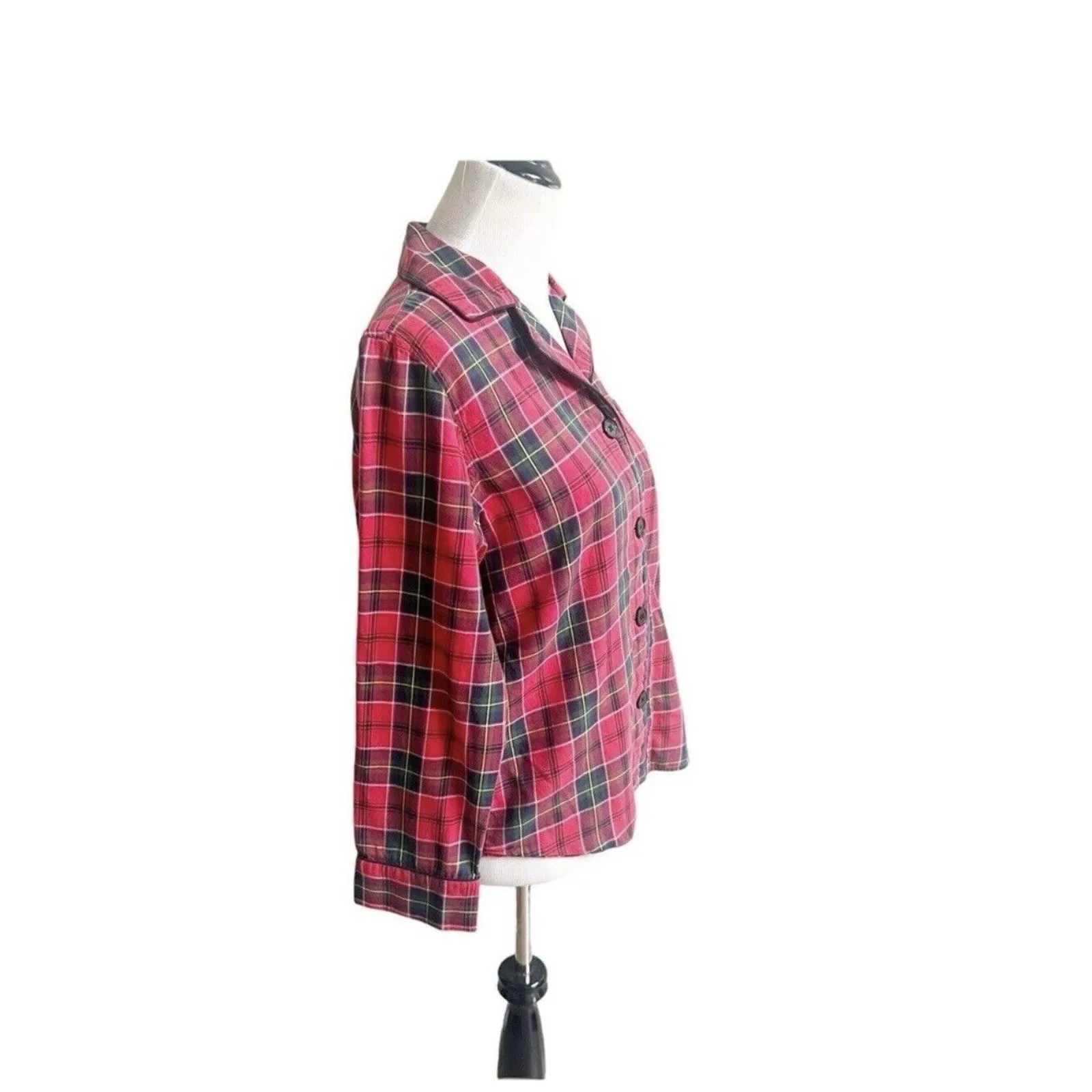 Lauren Ralph Lauren Size Medium Red Tartan Plaid Pajama Top Embroidered Initials - Image 2