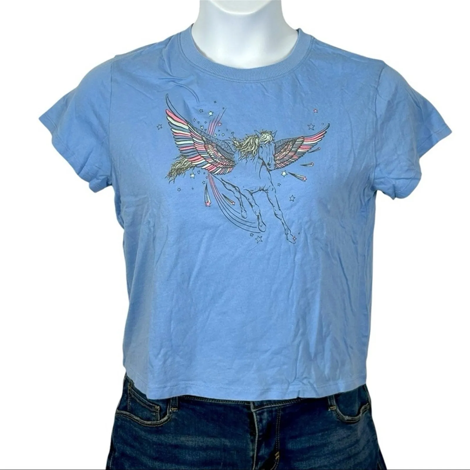 American Eagle Pegasus Graphic T-Shirt NWOT Size Medium Blue Cropped Tee - Image 3