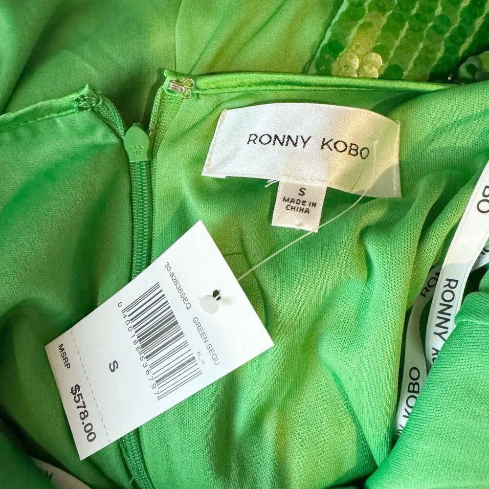 RONNY KOBO Alix Green Sequin Halter Midi Dress Open Back Small NWT - Image 12