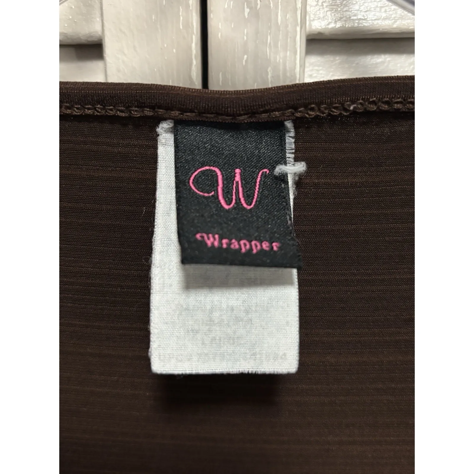 Wrapper Brown 3/4 Balloon Sleeve Blouse Scoop Neck Size L Ruffle‎ Faux Buttons - Image 2