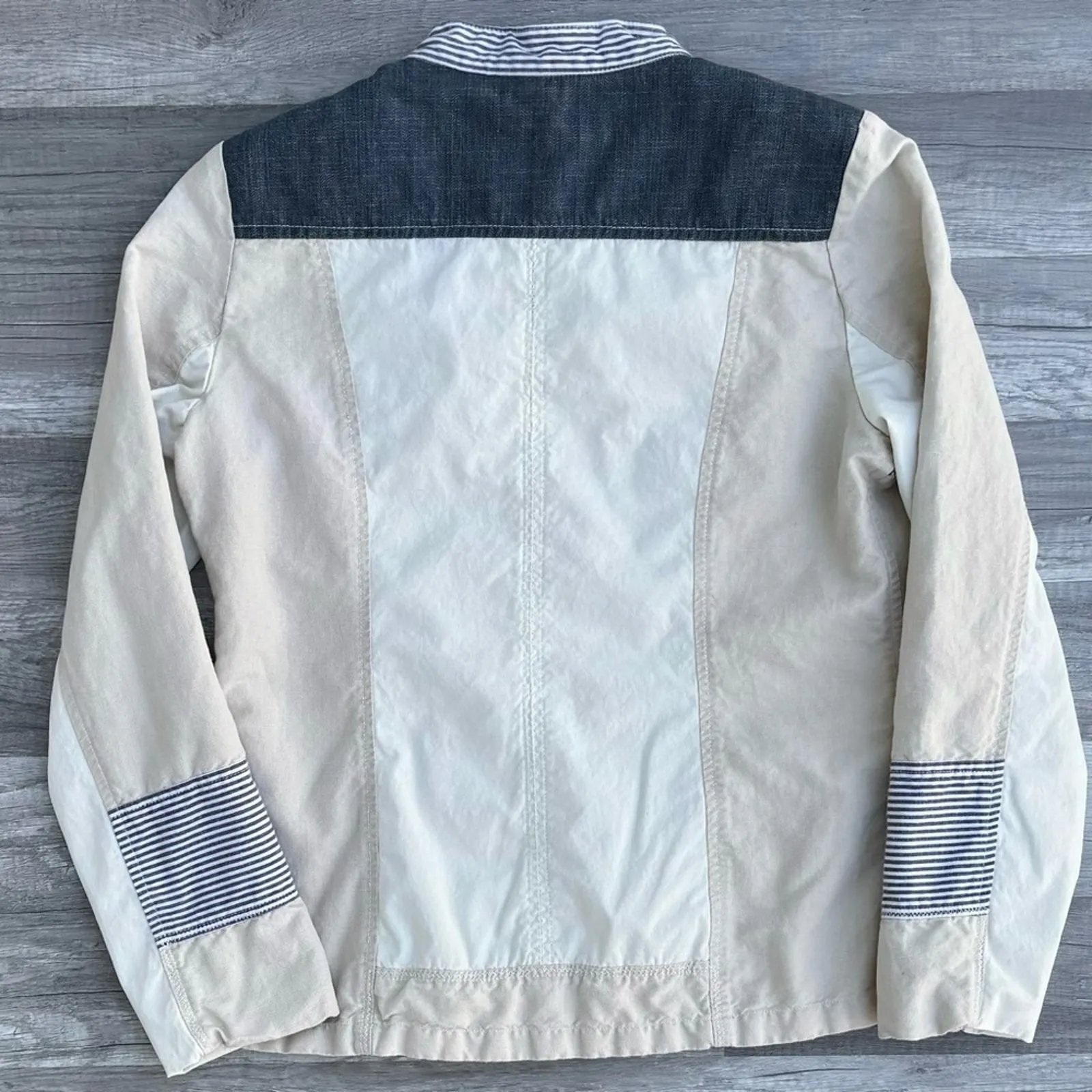 Sundance Button Front Patchwork Jacket Fall Utility Zip Pocket Cream Size 10 - Image 5