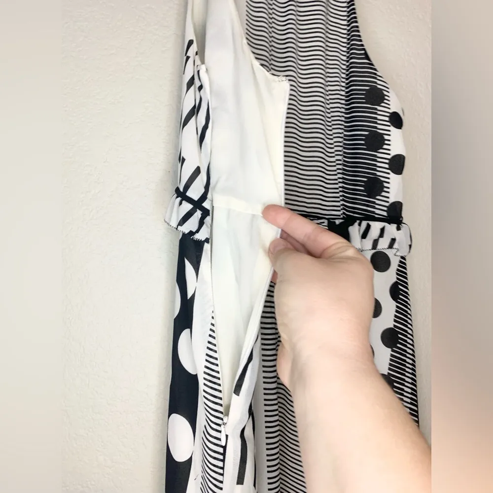 Anthropologie Maeve Halter Black Cream Dot Print Maxi Dress High Low Hem Size 8 - Image 5