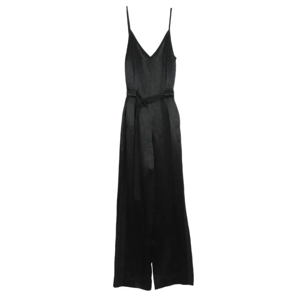 RAG & BONE Rochelle Black Satin Straight Leg Jumpsuit Women's Size 6 - Image 3