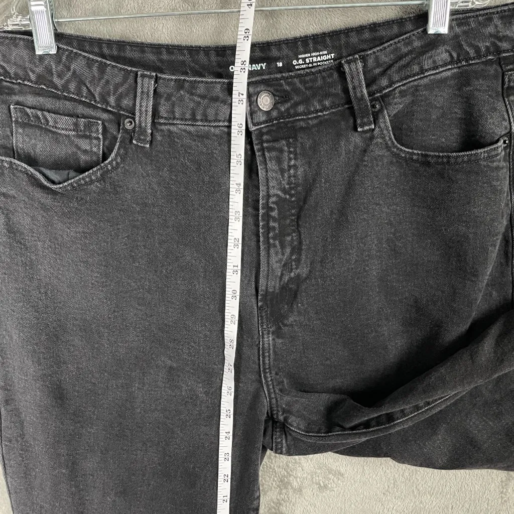 Old Navy Higher High-Rise O.G. Straight Jeans Women’s 18 Black Denim Minimalist - Image 6