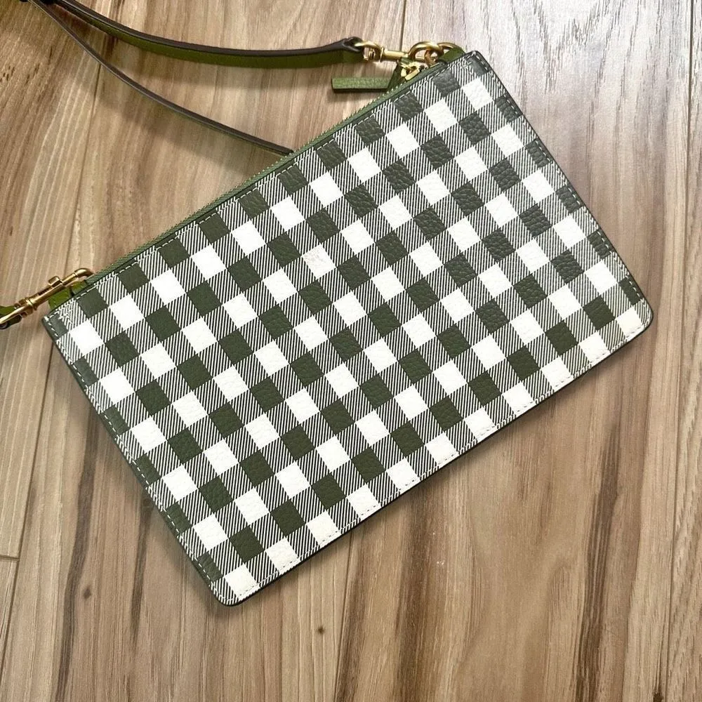 TORY BURCH | Blake Green White Gingham Crossbody Double Zip 3 Compartment Bag - Image 9