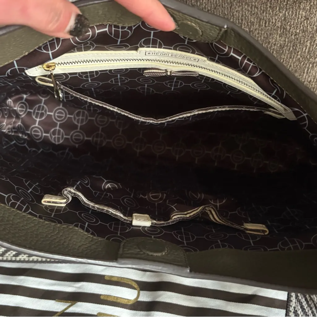 Authentic HENRI BENDEL Olive Green Pebbled Leather Crissbody/HOBO webbed strap - Image 4