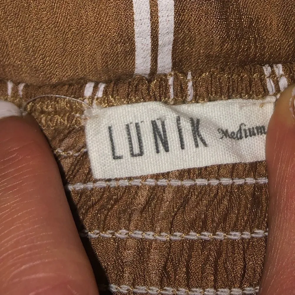 LUNIK  pinstripe brown jumpsuit with 3/4 length pants size Medium - Image 4