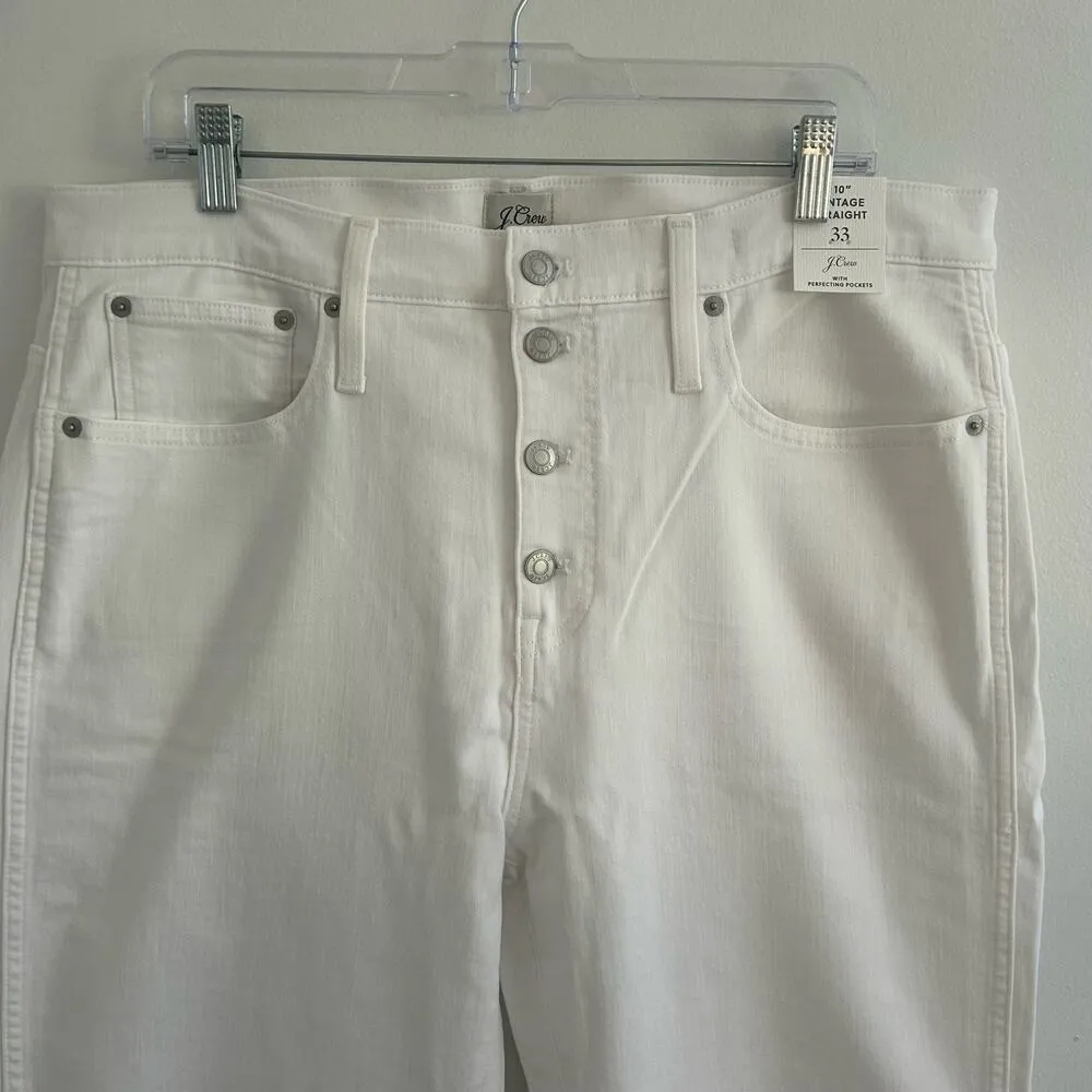 J. Crew Women's Jeans Vintage Slim Straight Button Fly White Denim Size 33 New - Image 3