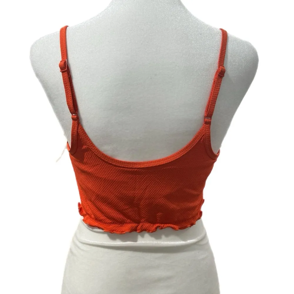 New Aerie Women’s Swimsuit Top Ribbed Lettuce Hem Size M Longline Bikini Orange - Image 6