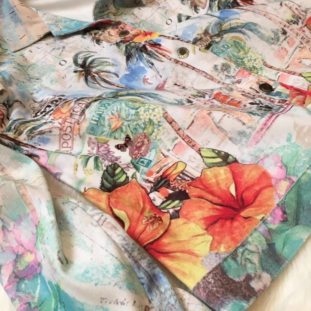 Impulse California | Havana Map Thin Soft Button Down Jacket Blue Size XL - Image 3