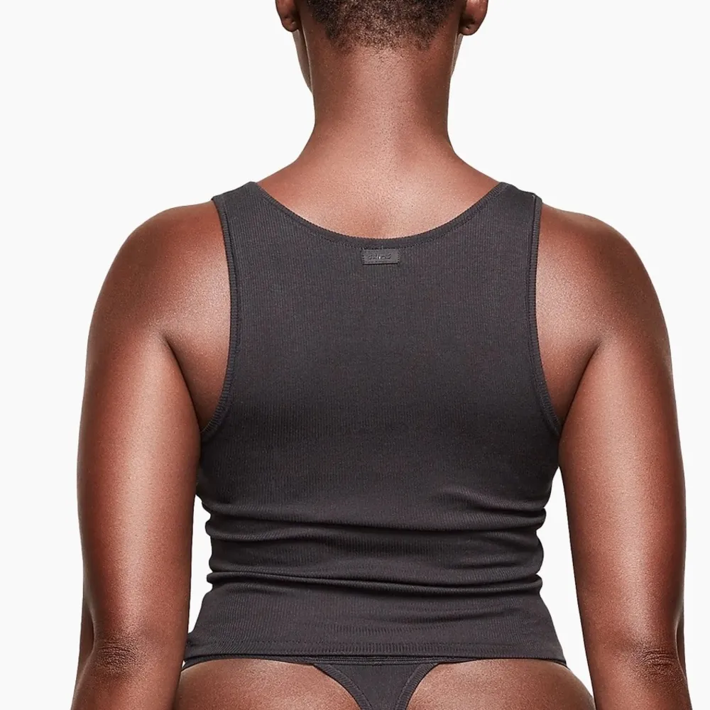 SKIMS Cotton Jersey Fitted Black Crop Tank Top Ribbed Women’s  Size XL - Image 2