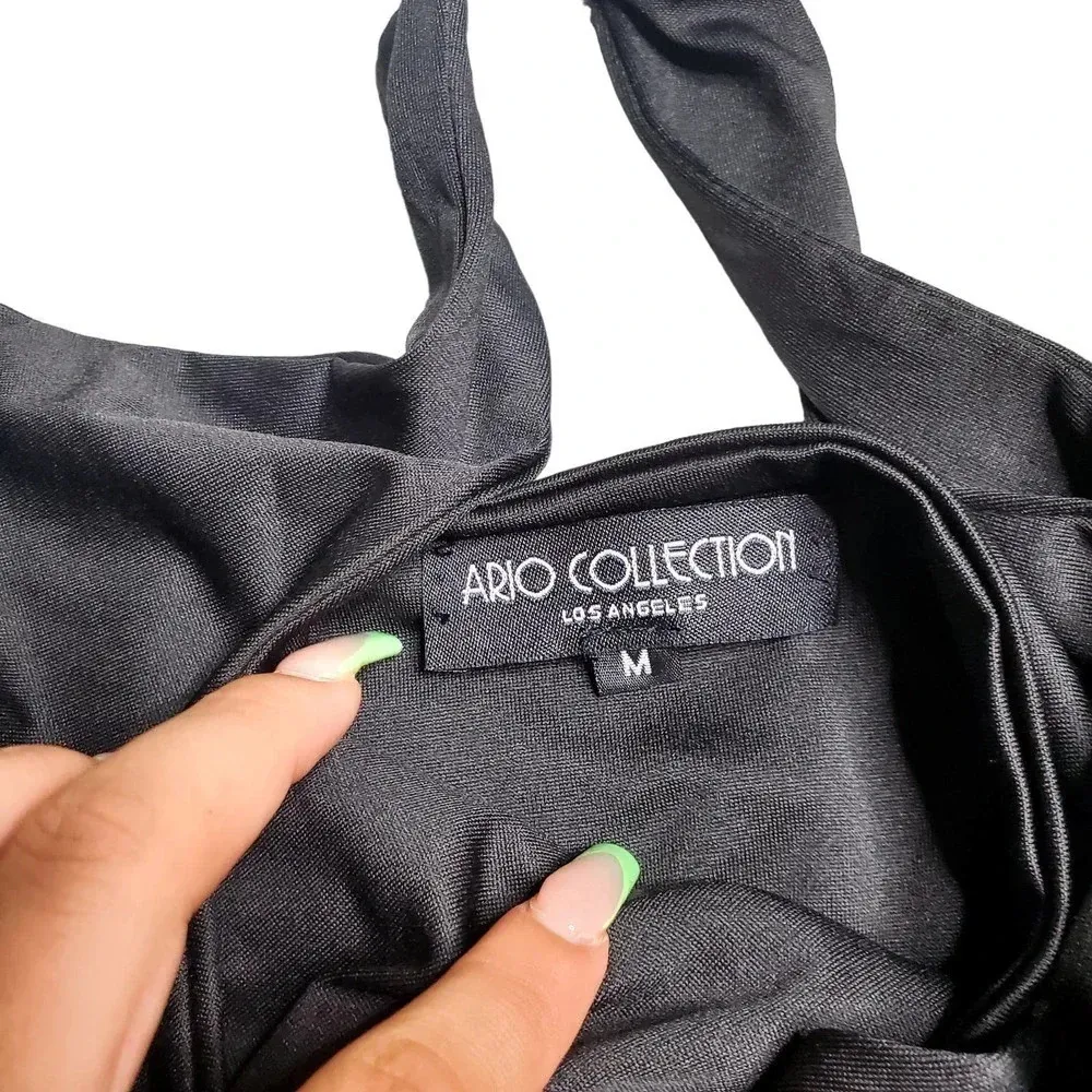 Ario Collection Black Halter Ruched Mini Dress Size M - Image 4