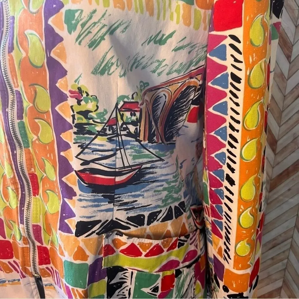 Vintage Harve Benard Women's 4 Multicolor Sailboat Travel Lined Full Zip‎ Jacket - Image 11