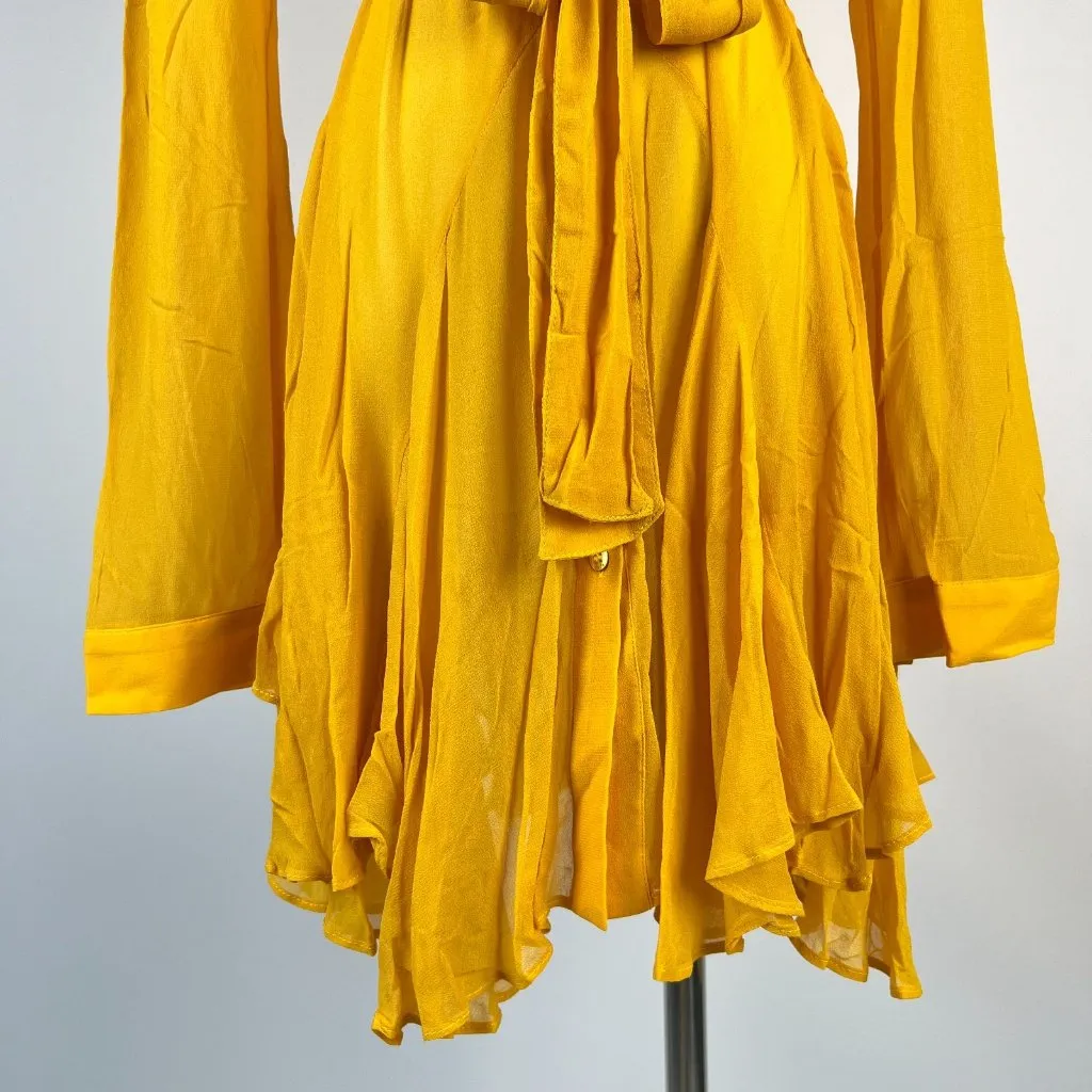 NWOT Farm Rio Irregular Ruffles Mini Shirt Dress Long Sleeve Size S Belt Tie - Image 5