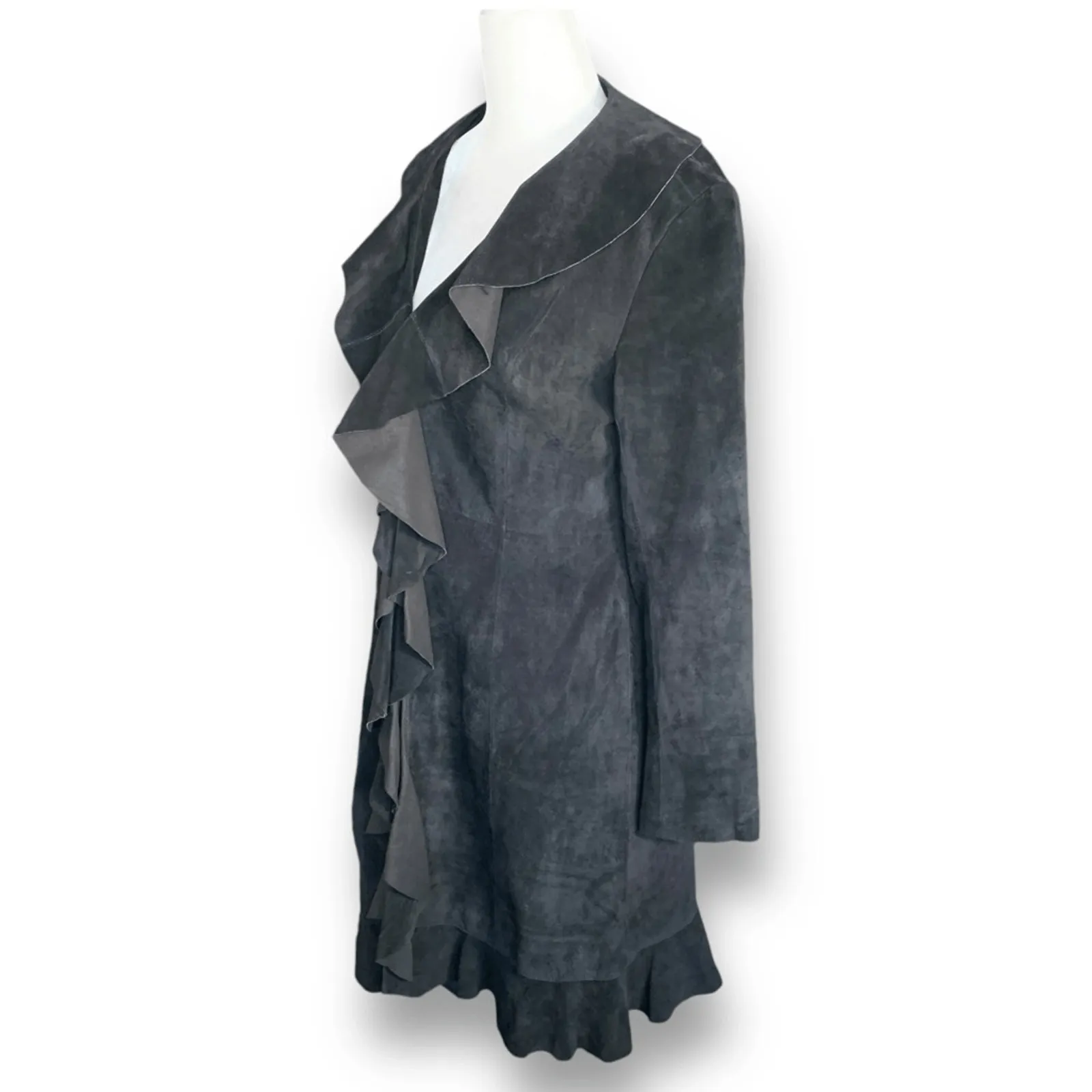 Vintage Scully Black Suede Leather Ruffle Coat Jacket Small Boho Western Ranch - Image 7