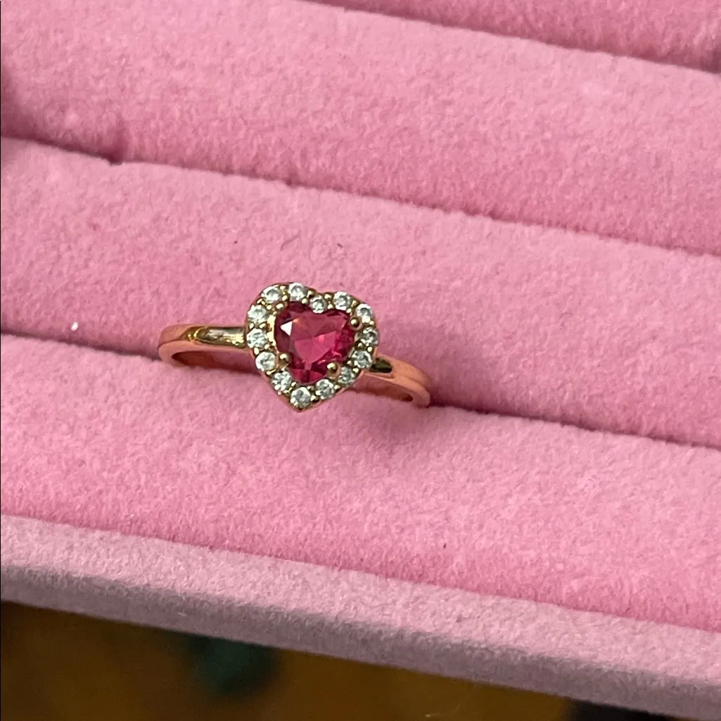 Gold Heart Ring with Red Stone - Image 2