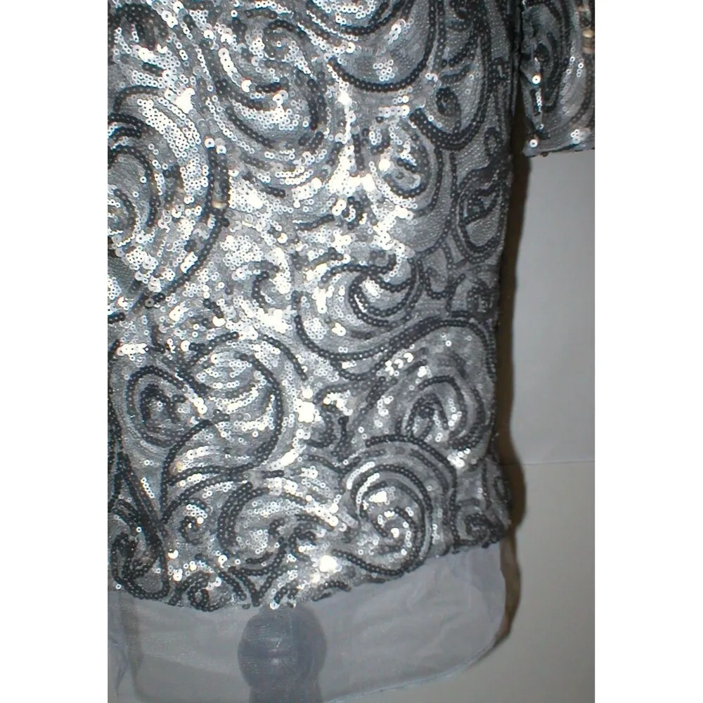 New NWT Designer Silver Badgley Mischka Womens 2 Metallic Sequin Cocktail Dress - Image 7