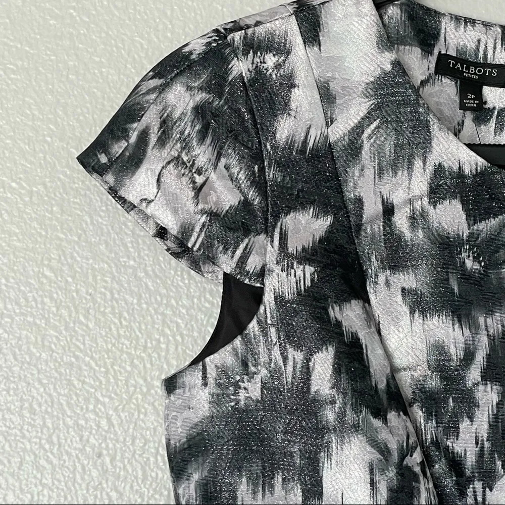 NWT Talbots Petites Metallic Floral Black/White Cocktail Fit & Flare Dress Sz 2P - Image 5