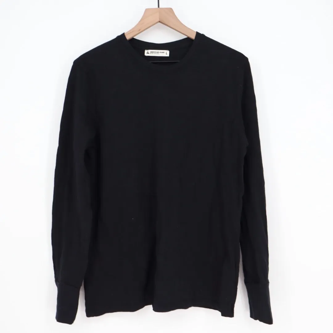 American Giant Womens Black Long Sleeve Crew Neck Cotton T Shirt Size L Size L - Image 2