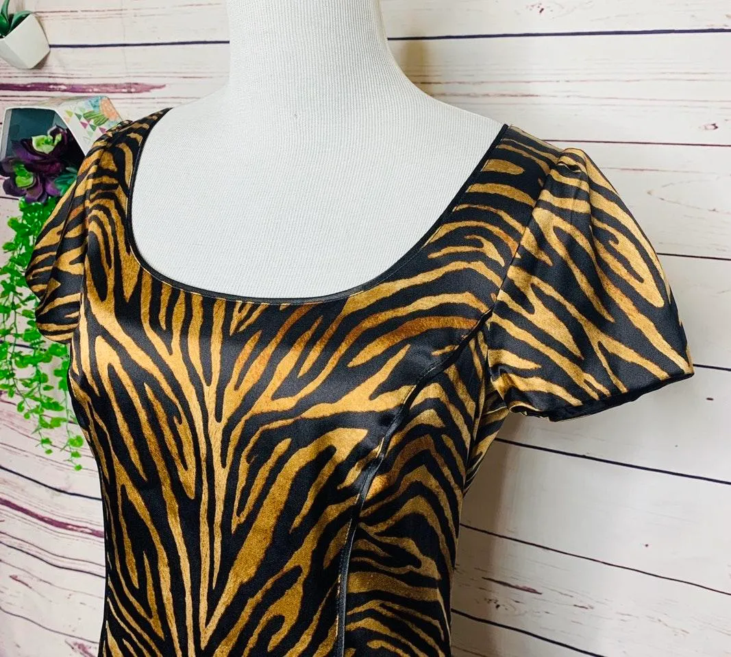 WHBM Tiger Animal Print Stretch Silk Top Size 2 - Image 7