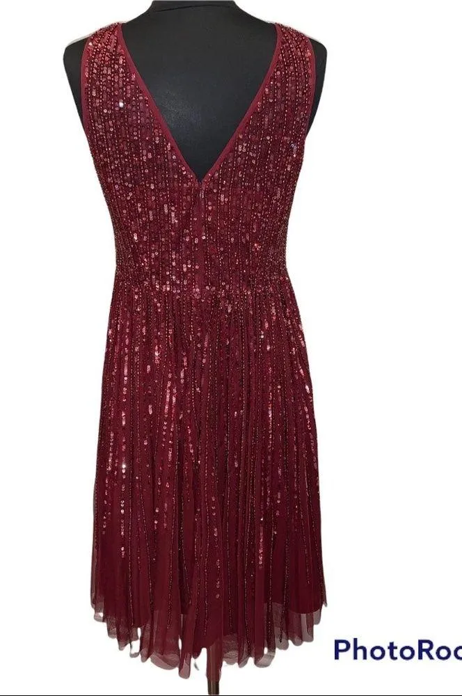 Aidan Mattox Burgundy Sequin Beaded Tulle Sleeveless Evening Gown size 6 - Image 3