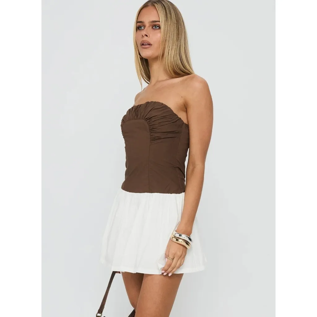 Princess Polly Sicialia Strapless Mini Dress Brown / White Size: 8 US / 12AU NWT - Image 4