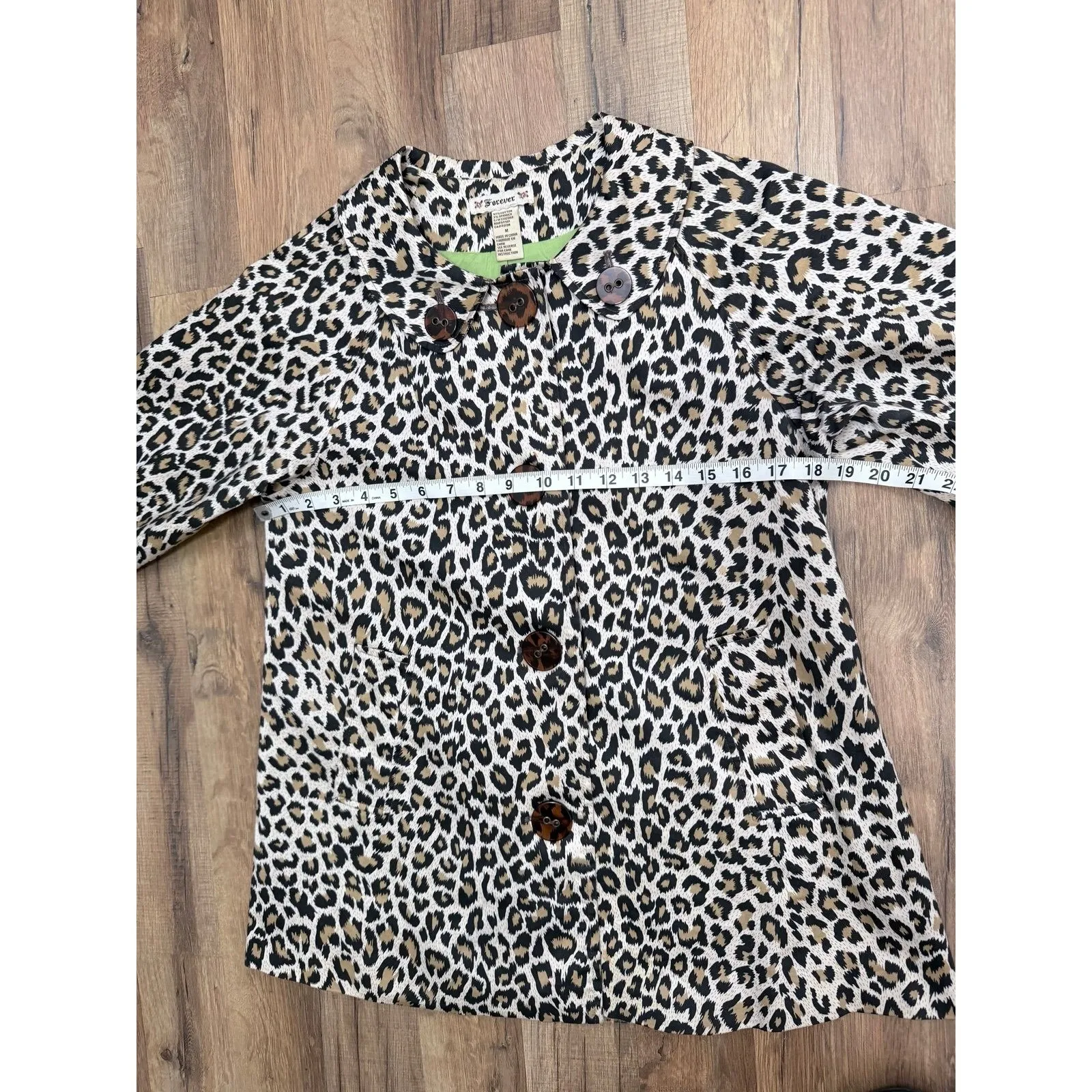 Leopard Print Button Front Lightweight Jacket 3/4 Sleeve Lined Coat – Size M Brown Size M - Image 6