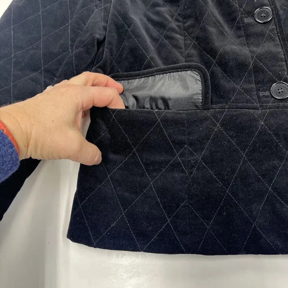 TALBOTS WOMEN'S BLACK VELOUR QUILTED BUTTON-DOWN JACKET SZ 8 Classic Preppy - Image 7