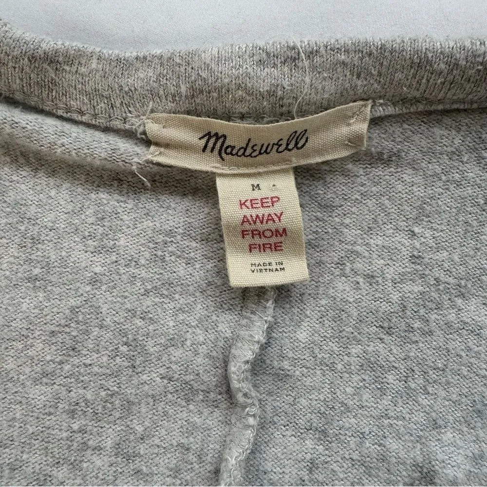 Madewell Grey Size M Rainbow Embroidered Cotton Robe NO BELT Pockets Boho Retro - Image 9