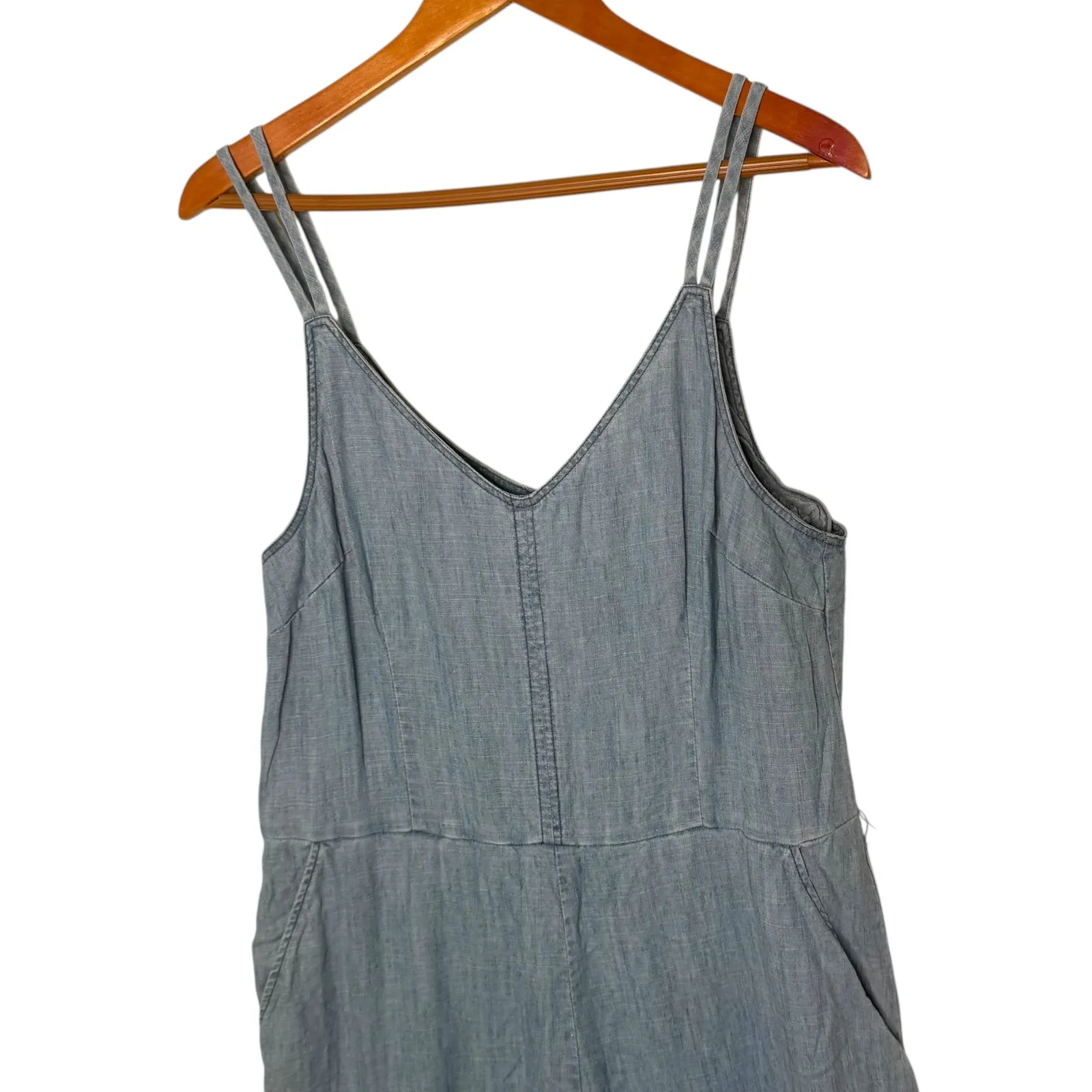 Trina Turk‎ Cloud Denim Chambray Wide Leg Jumpsuit Cropped Blue Women Size 12 - Image 4