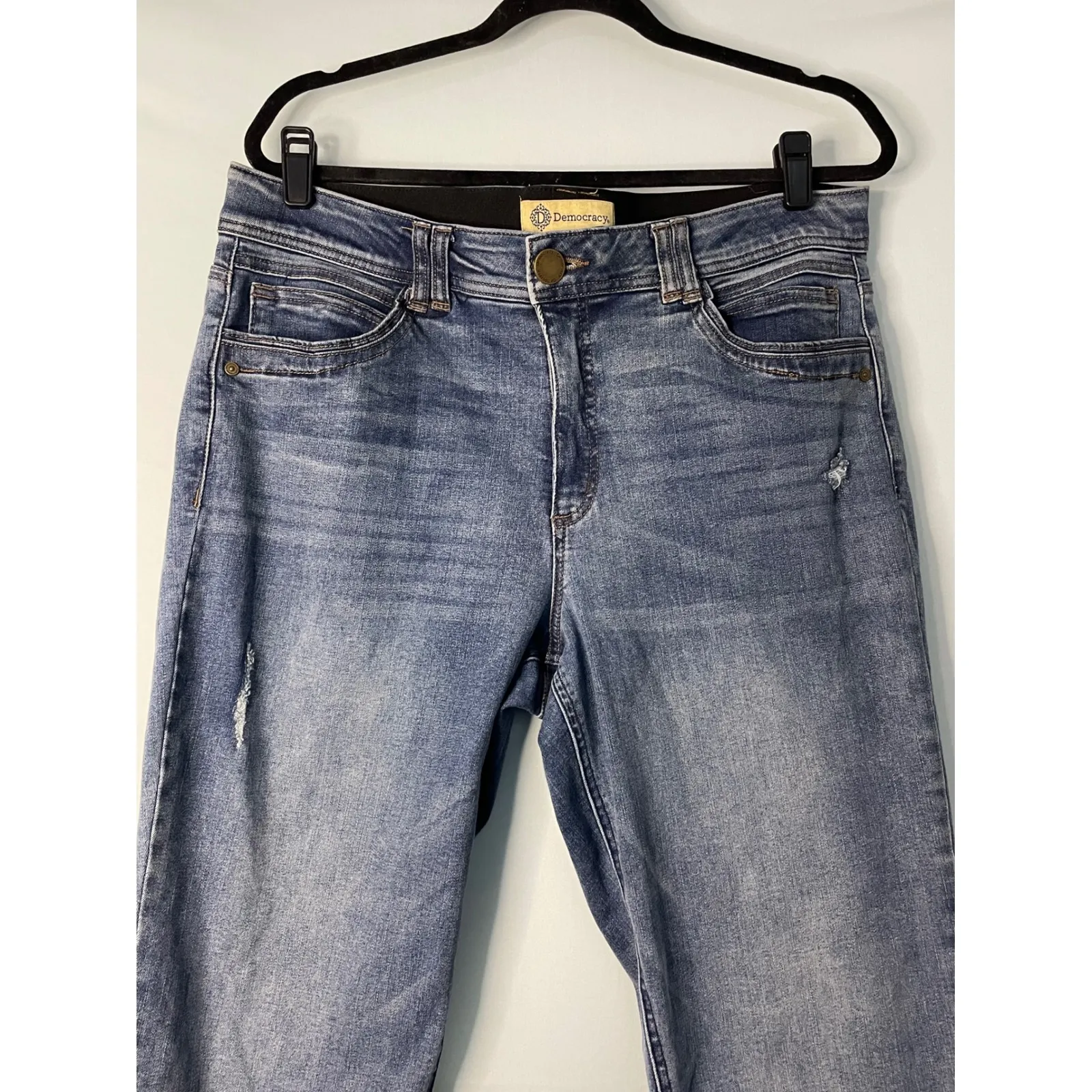 Democracy "Ab" Technology High Rise Distressed Blue Wash Denim Jeans Size 16 - Image 3