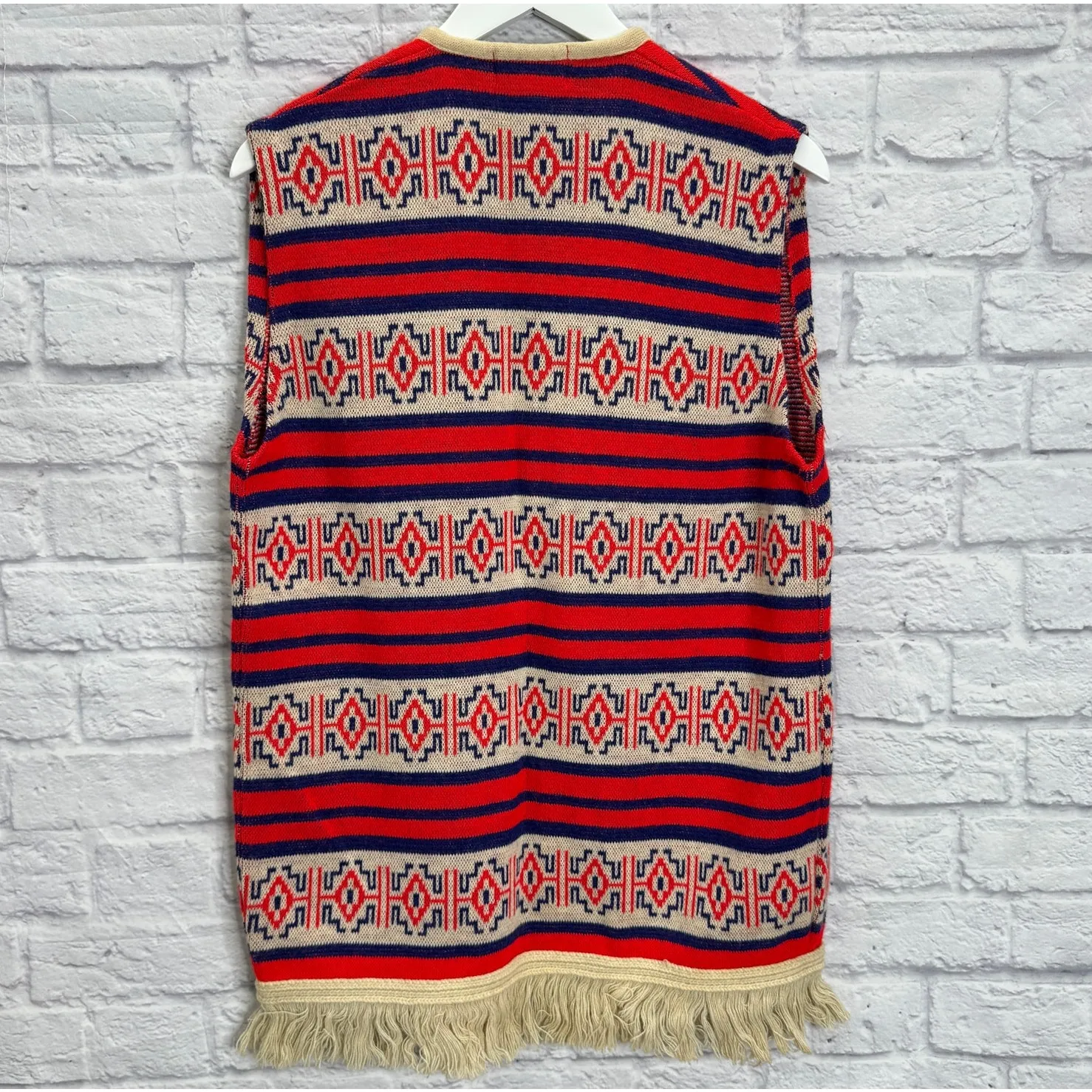 Vintage Custom Quality Woven Tapestry Vest Southwest Aztec Unisex Size M Red Size M - Image 5