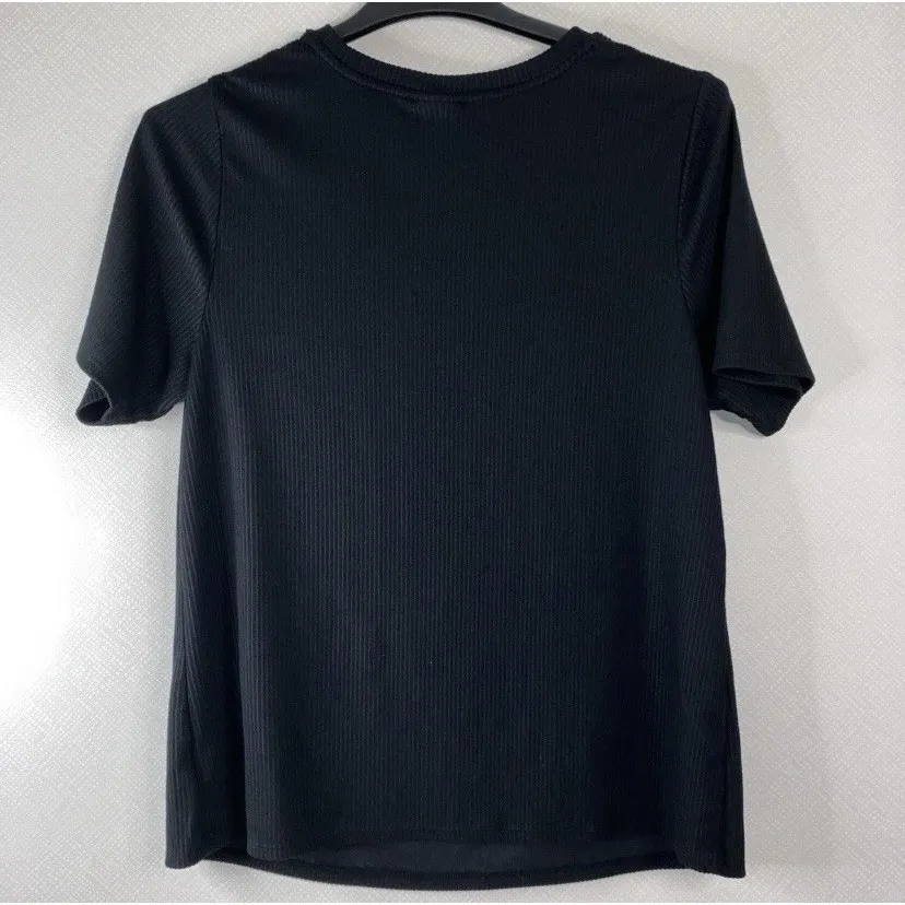 AVA & VIV Blouse Women's Black Sz 1X  Ribbed Knit‎ Cut Out Short Sleeve Top EUC - Image 2