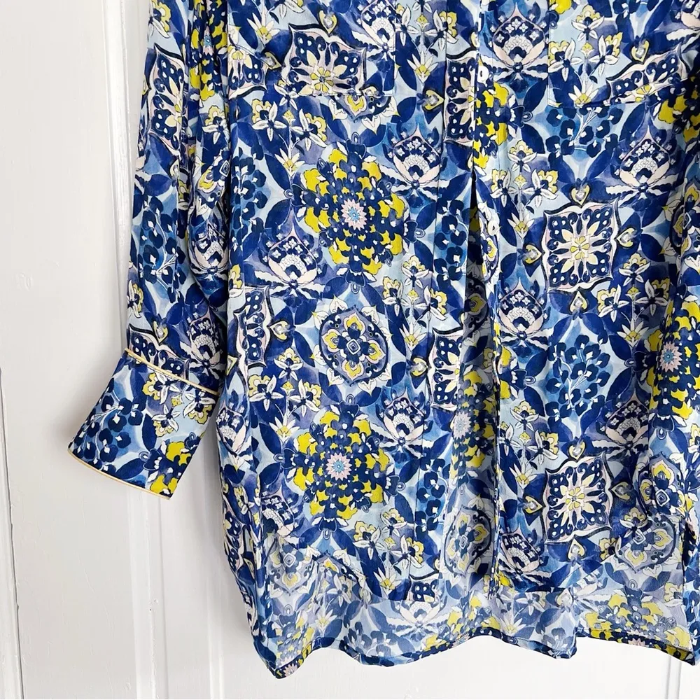 CHUFY • Pia Floral Shirt button down Capri Blue oversized flowy medallion print Size XS - Image 6