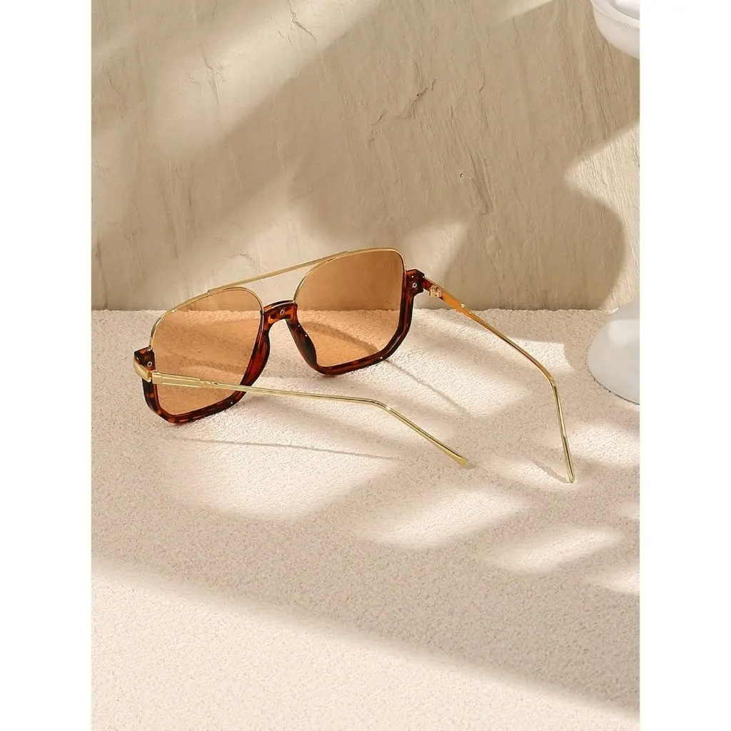 Unisex Gold Leopard Frame Brown Oversized Aviator Sunglasses for Square Double - Image 7