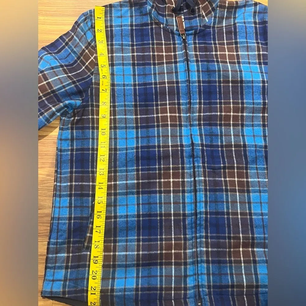 L.L.Bean blue flannel zip up jacket with hoodie Size XS Blue and Brown - Image 2