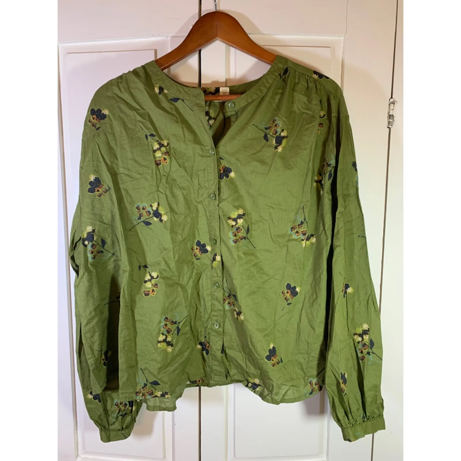 ana A New Approach Women's OX Floral Blouse Button‎ Cuff Green Spring Top Size 0X - Image 2