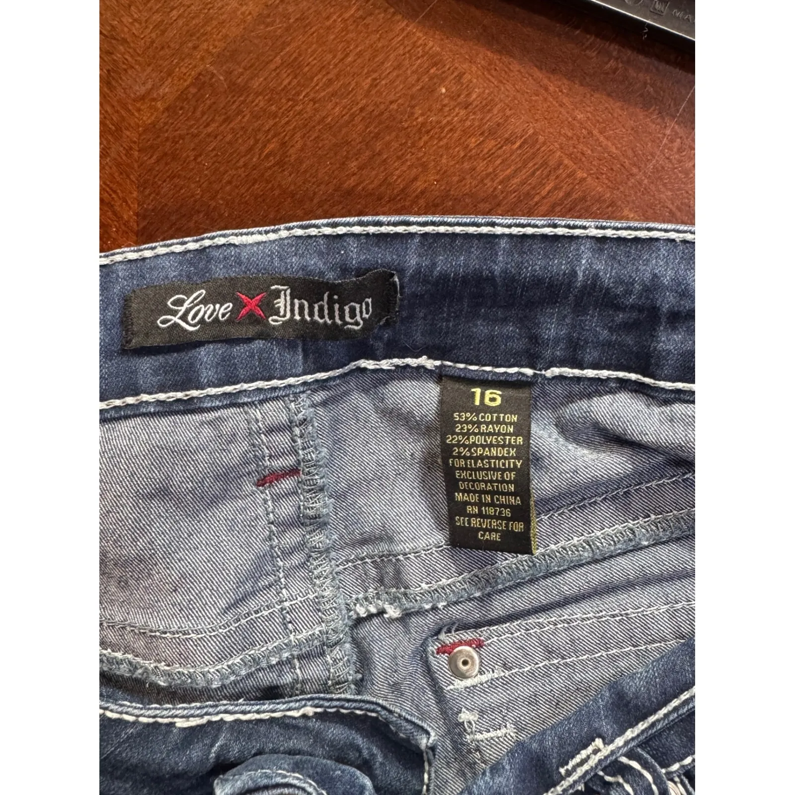 Love Indigo Women's Size 16 Blue Denim Embellished Pocket Bootcut Jeans - Image 4