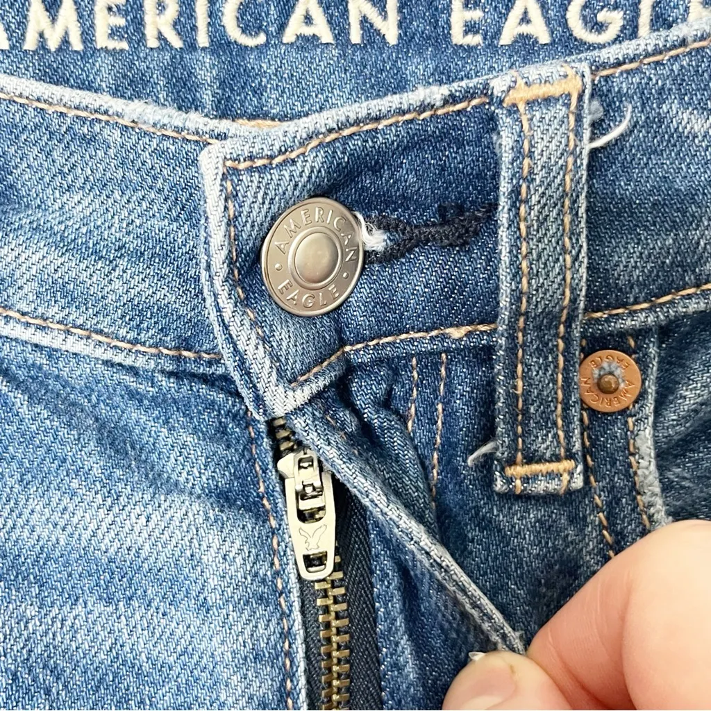 American Eagle Super High Rise Baggy Straight Jeans Size 00 Blue Y2K Casual - Image 12