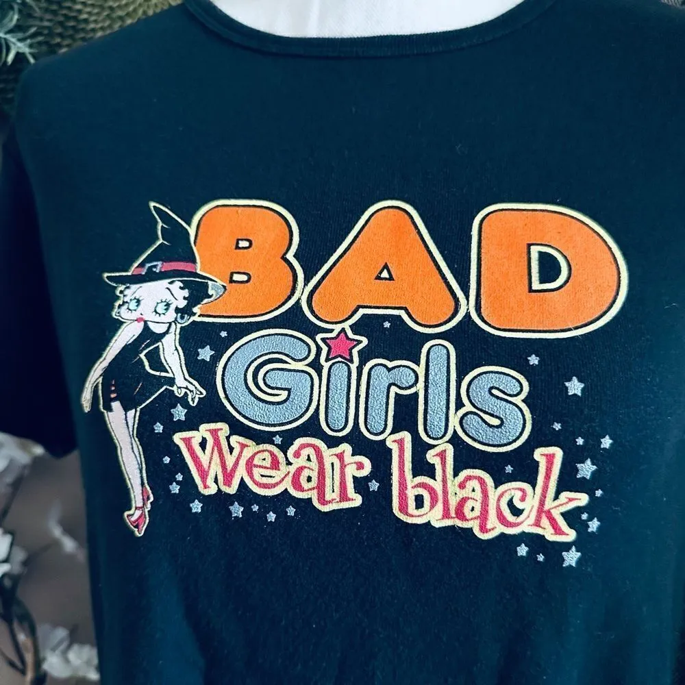 Vintage Betty Boop Halloween Y2K Bad Girls Wear Black Witch 2005 Baby Tee - Image 3