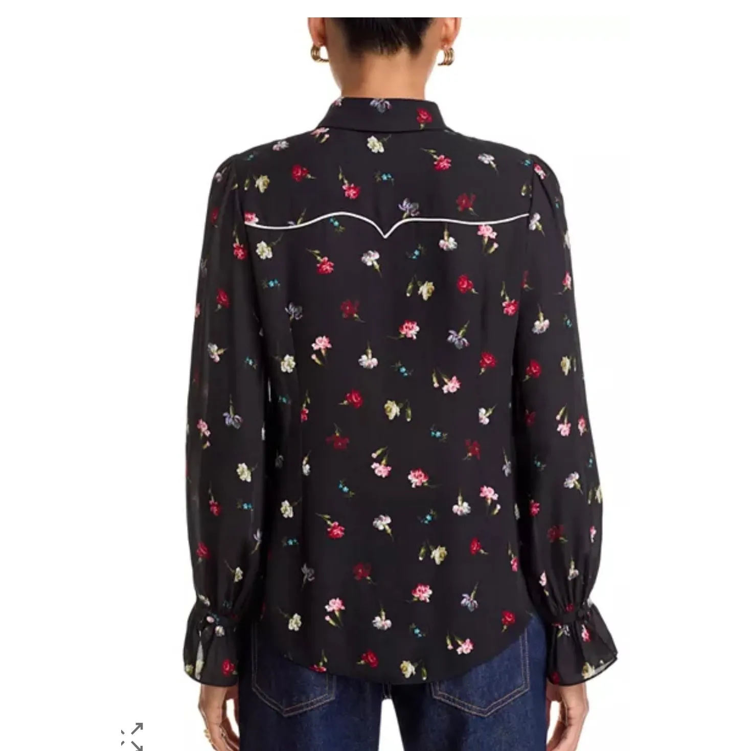 Cinq à Sept Tumbling Carnations Black Floral Blouse - L - Image 3