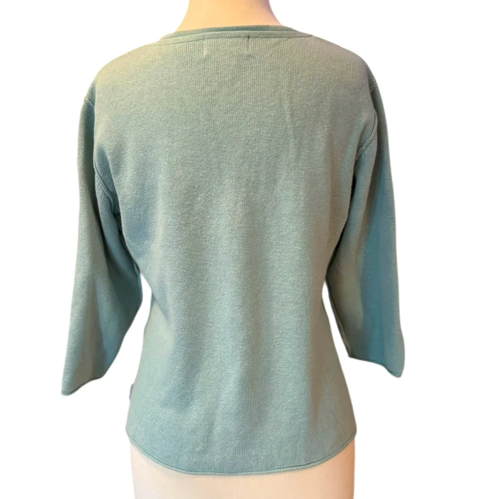 Woolrich Mint Green 3/4 Length Sleeves Floral Embroidered Button Up Medium - Image 3