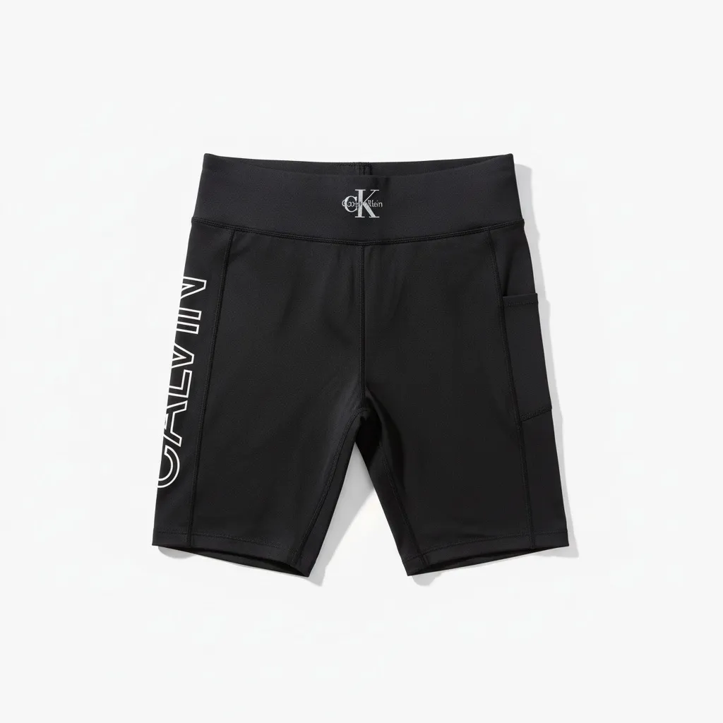 Calvin Klein Women's Black Biker Shorts, High Waist, Phone Pocket - Image 3