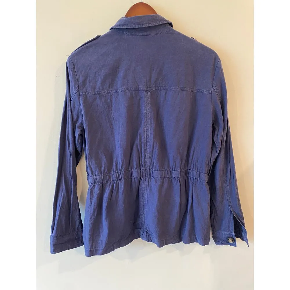 Draper James  RSVP Linen Utility Jacket Chore Coat Size  Medium Navy Blue Pockets - Image 2