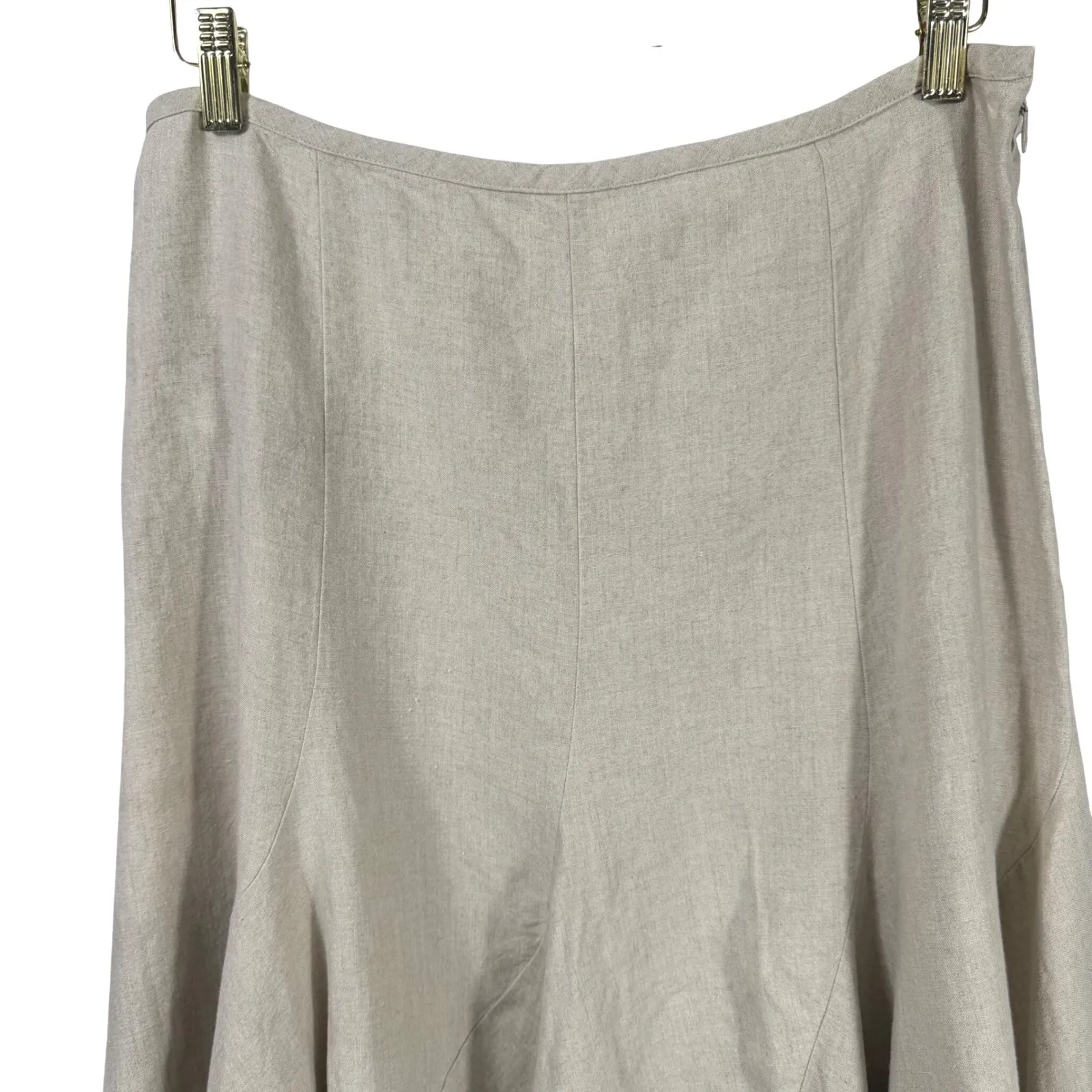 Ann Taylor LOFT Linen A-Line Midi Skirt Beige / Oatmeal Zip Size 10 Flared Hem - Image 2