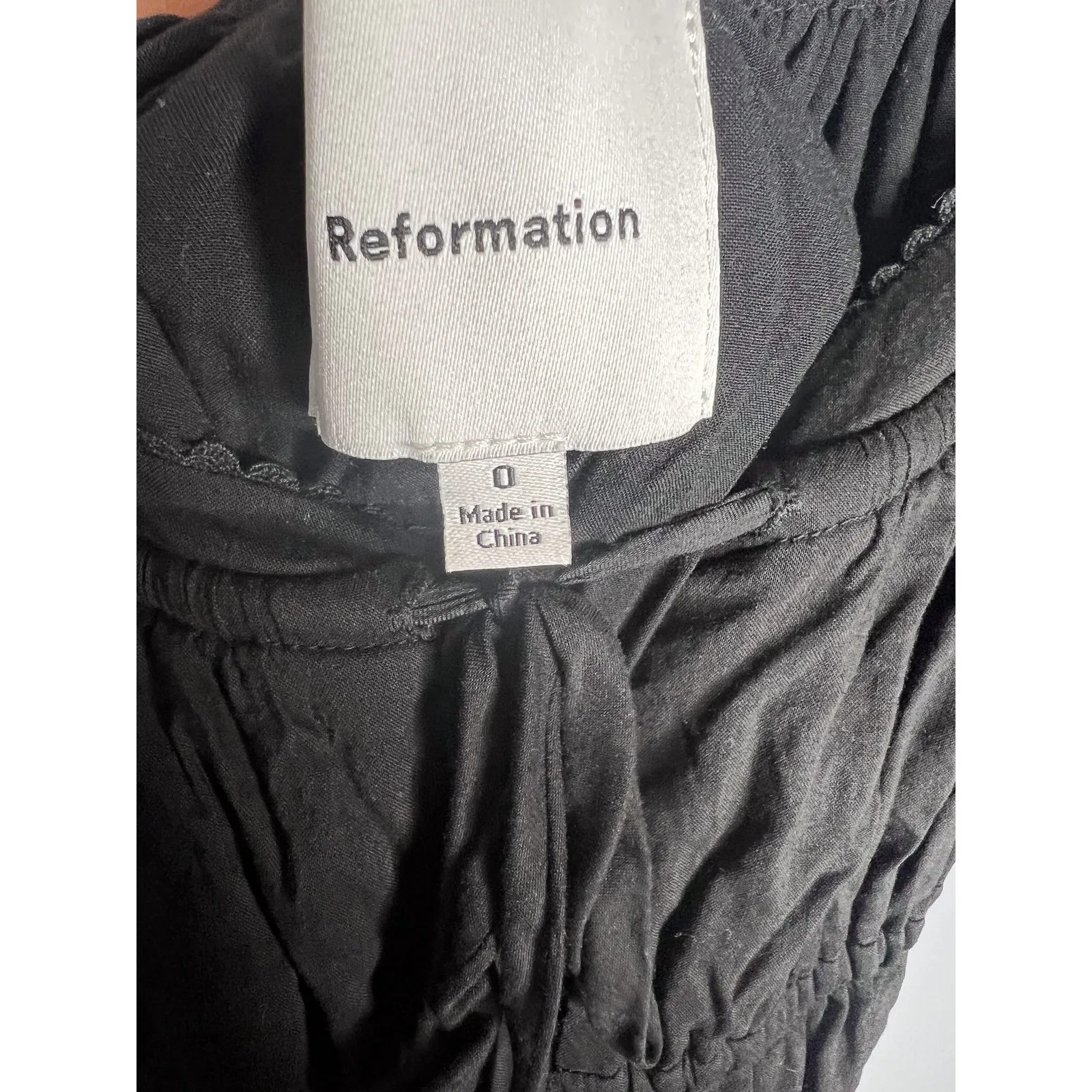 Reformation‎ Rhett Dress Size 0 Black Drop Waist Midi Puff Sleeve Cotton - Image 7