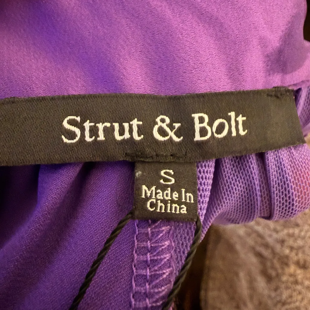 Strut & Bolt NWT Purple Crystal Embellished Semi Sheer Sleeves & Tie Neck Back - Image 7